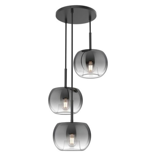 samar 3 light pendant black with smoked glass