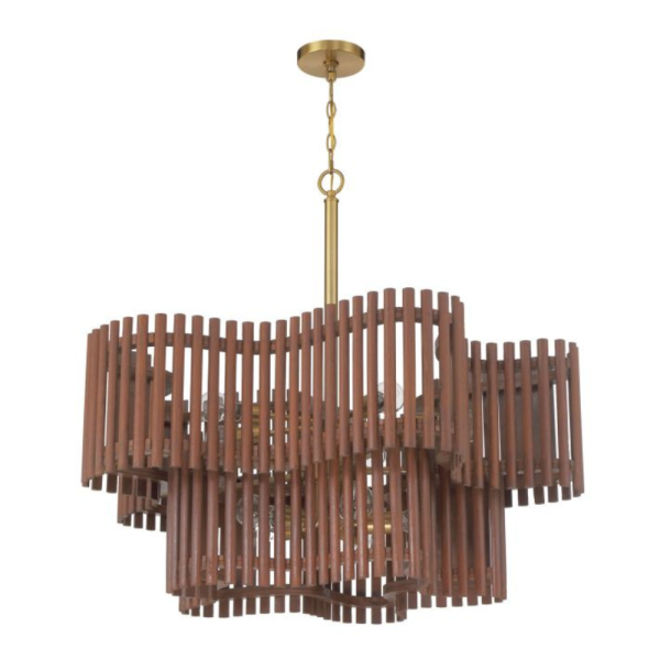 freeform 10 light chandelier satin brass walnut